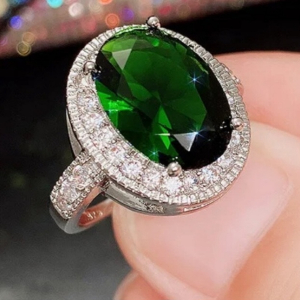 Green gem bridal ring
